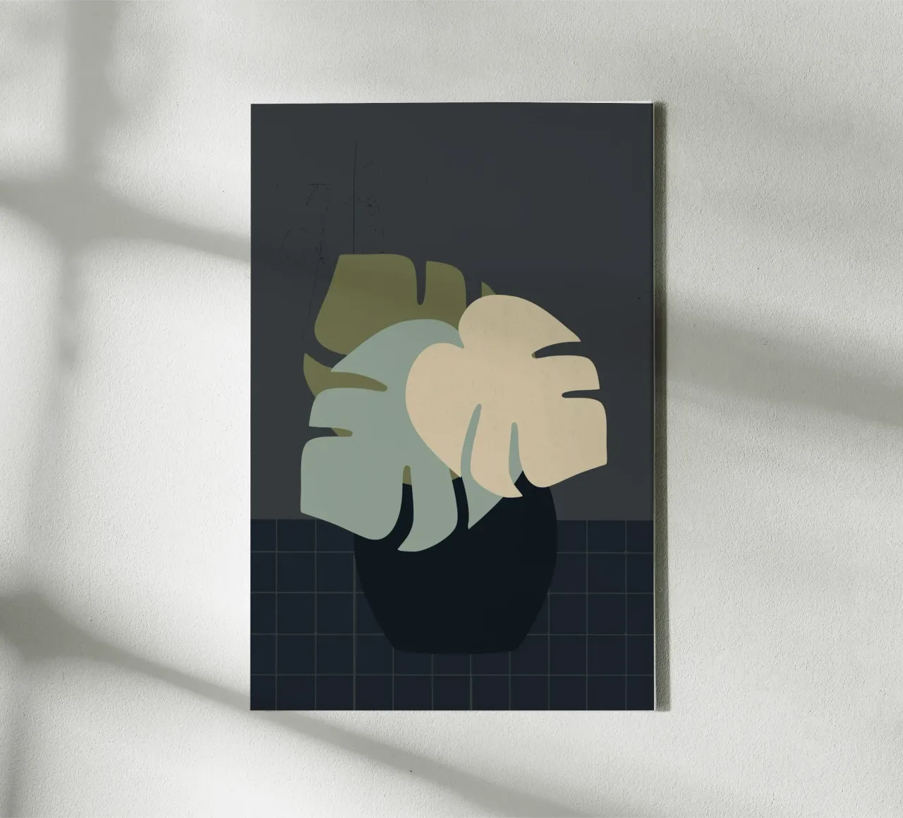 dark monstera in a vase canvas with Floater frame by STUDIO 4H37