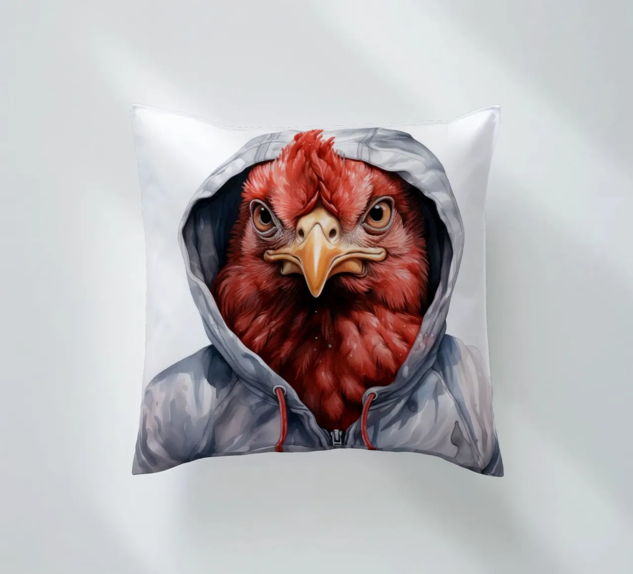 Cartone animato acquerellato Pollo in felpa con cappuccio cuscino da Animal Portraits