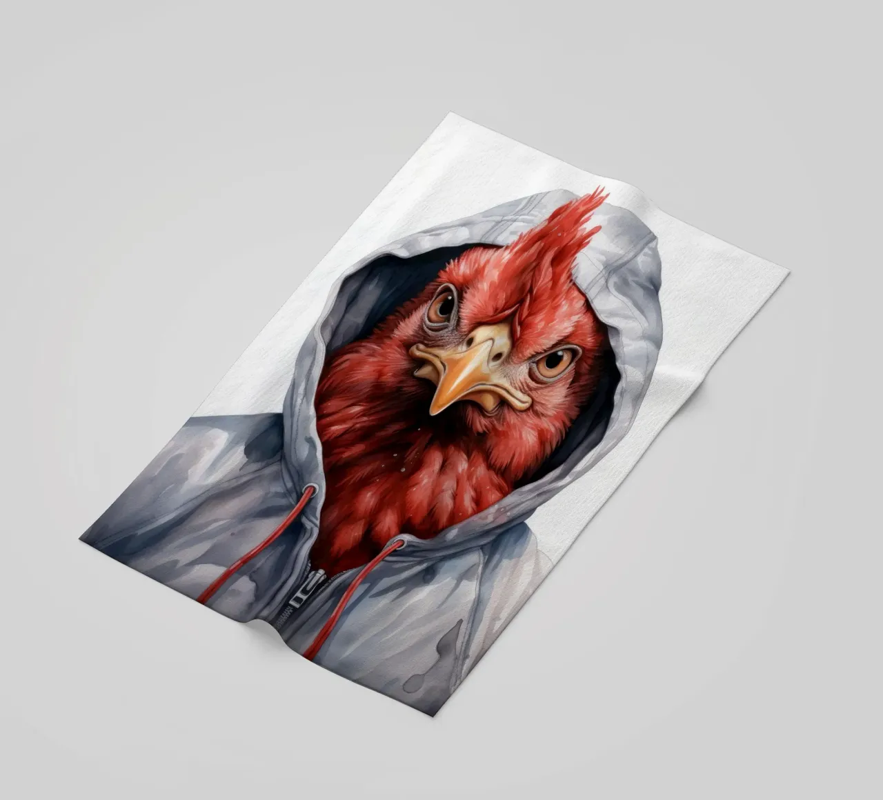 Cartone animato acquerellato Pollo in felpa con cappuccio telo mare da Animal Portraits