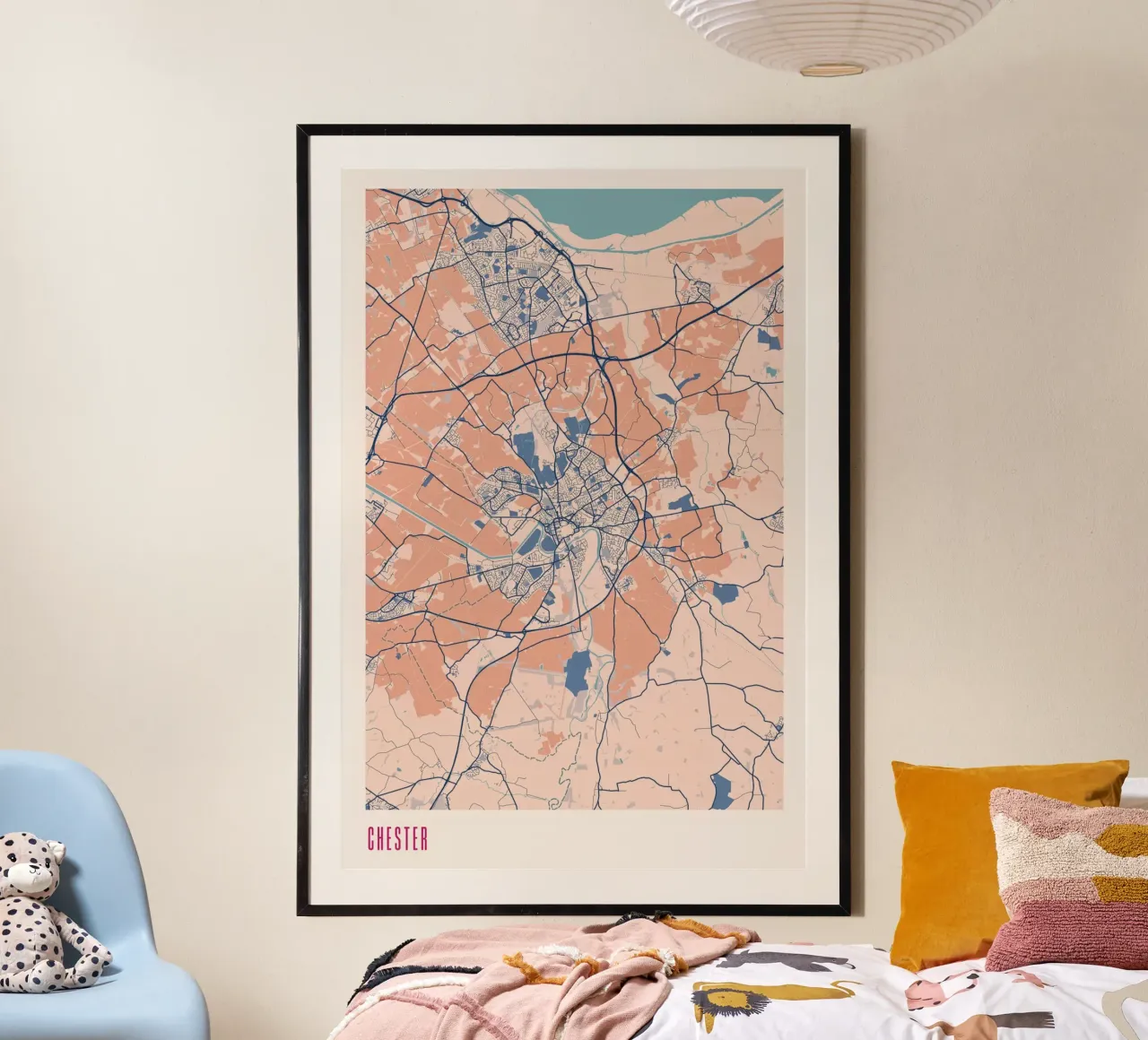 Mappa di Chester poster con telaio in alluminio da MOOODZART