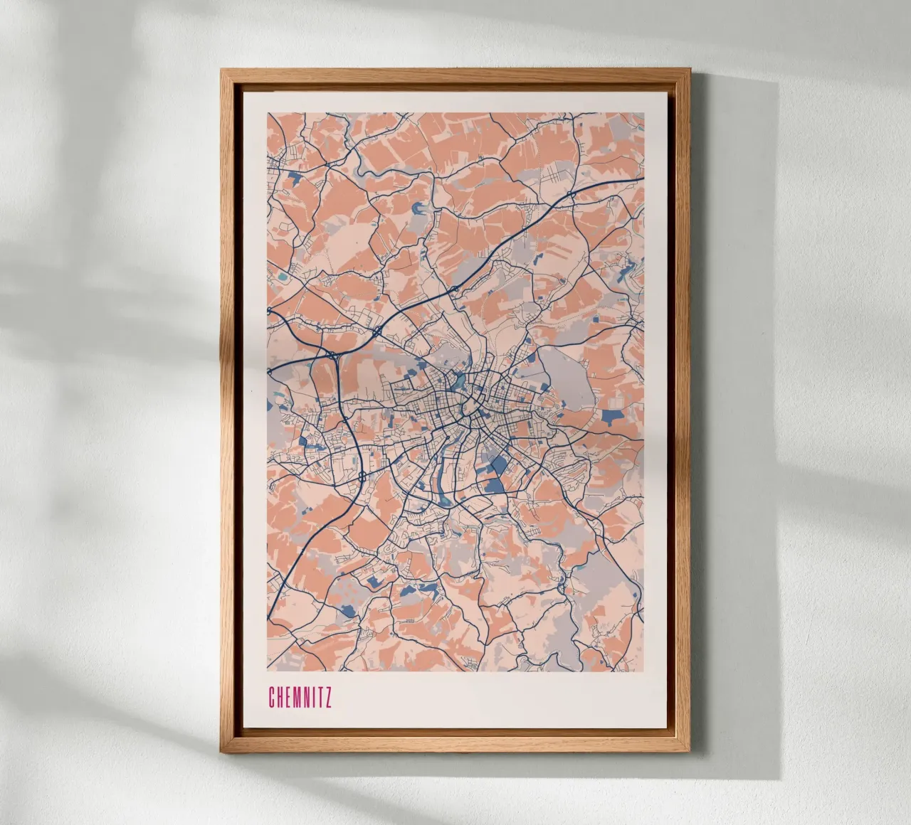 Chemnitz Stadsplattegrond canvas met Baklijst van MOOODZART