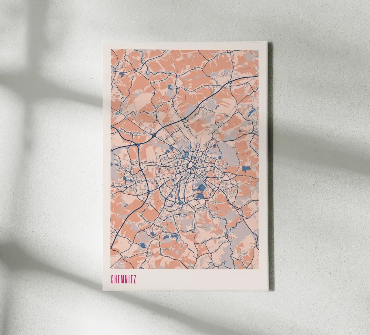 Chemnitz Stadsplattegrond canvas met Baklijst van MOOODZART