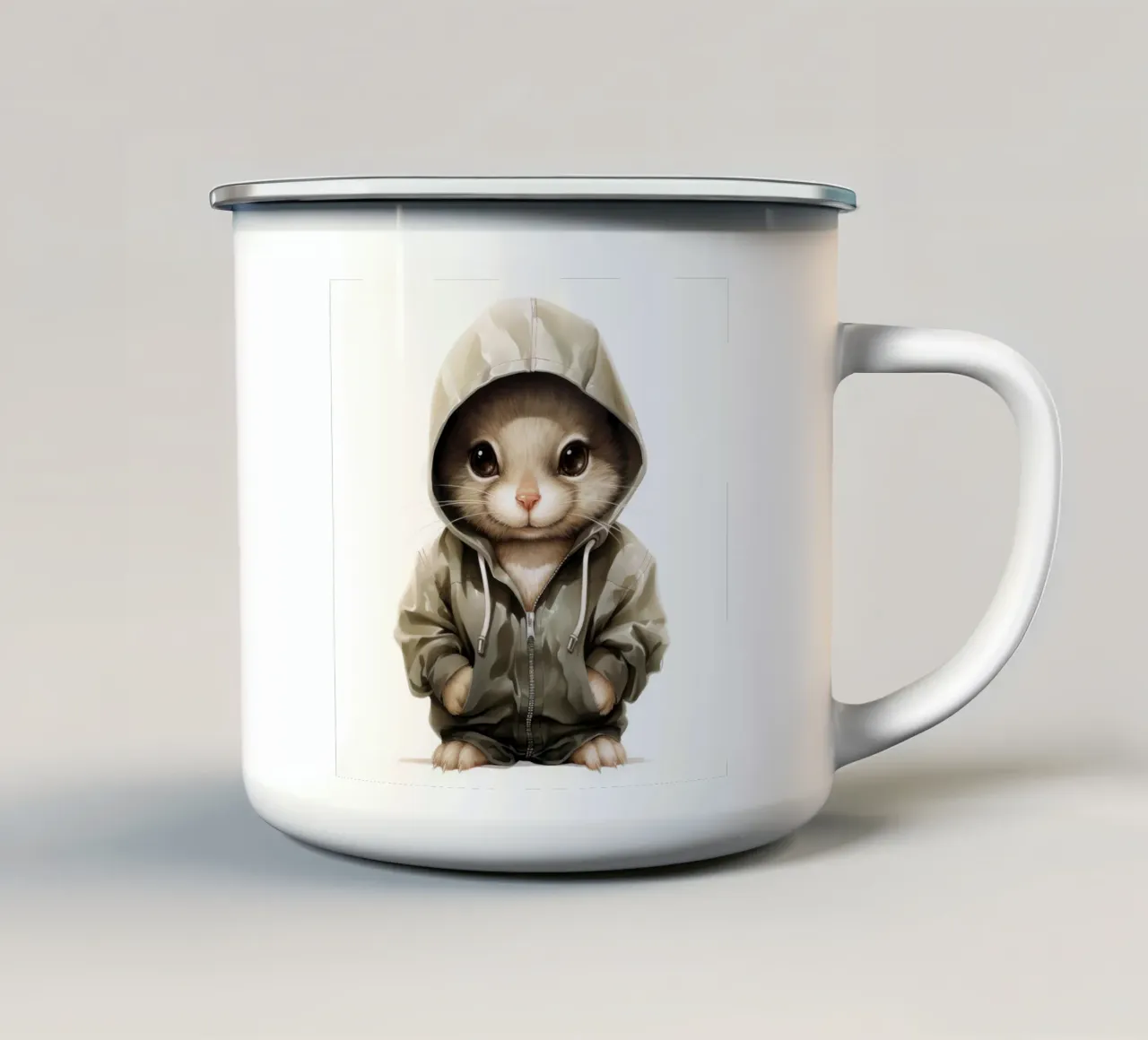 Cartone animato acquerellato con cincillà in felpa con cappuccio tazza in smalto da Animal Portraits