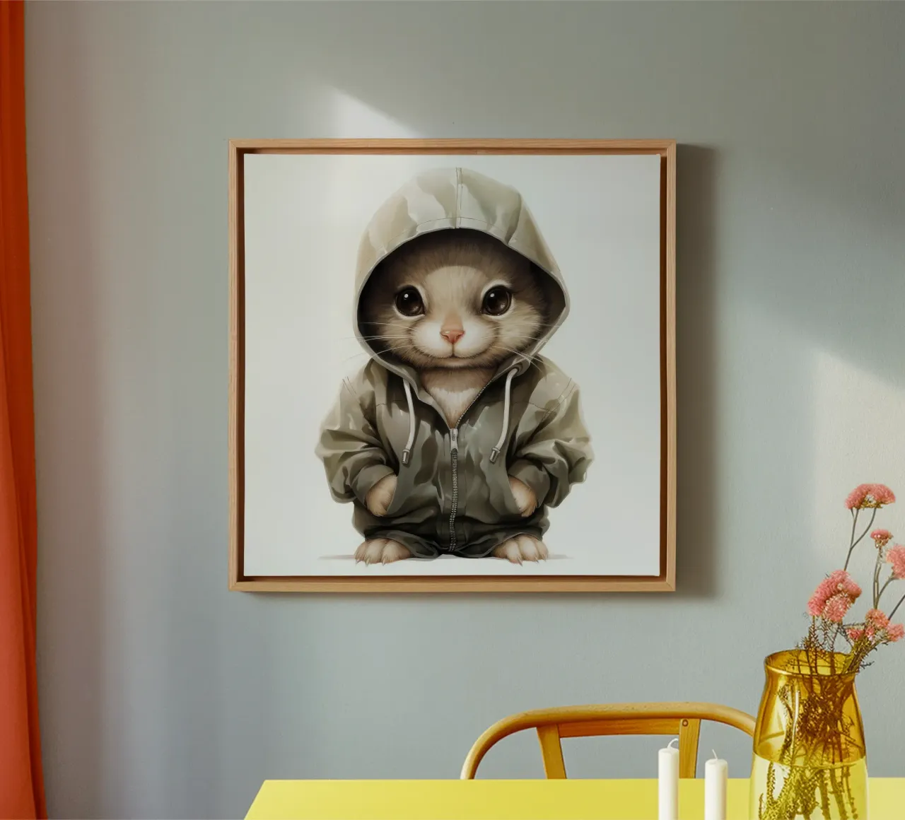 Cartone animato acquerellato con cincillà in felpa con cappuccio tela con Cornice a cassetta da Animal Portraits