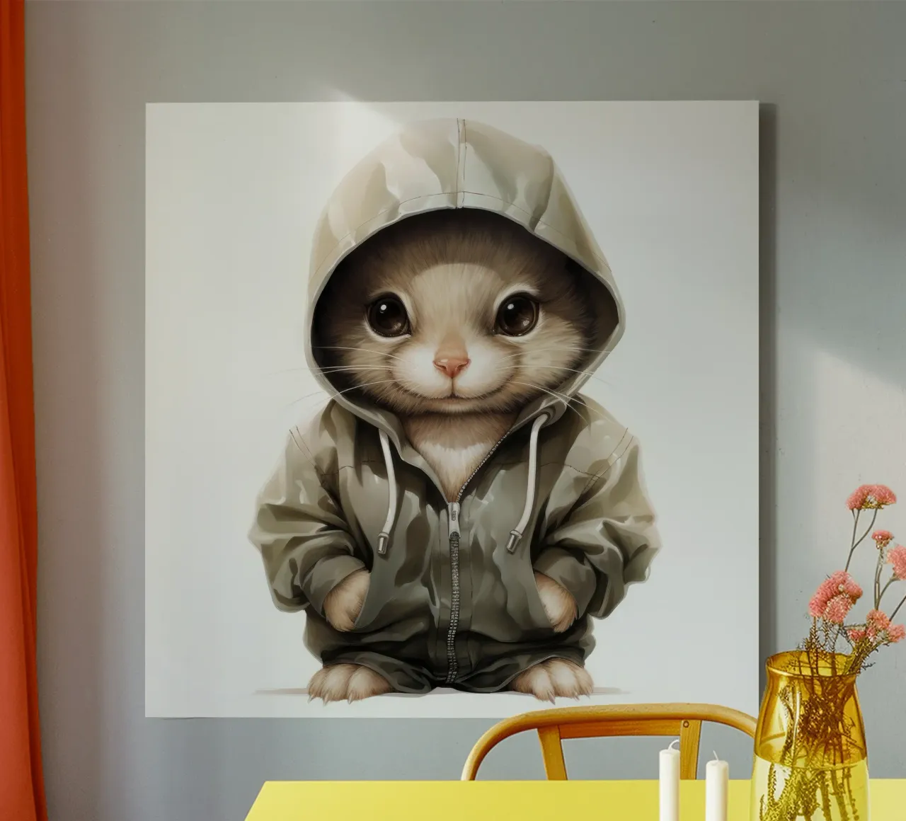Cartone animato acquerellato con cincillà in felpa con cappuccio tela con Cornice a cassetta da Animal Portraits