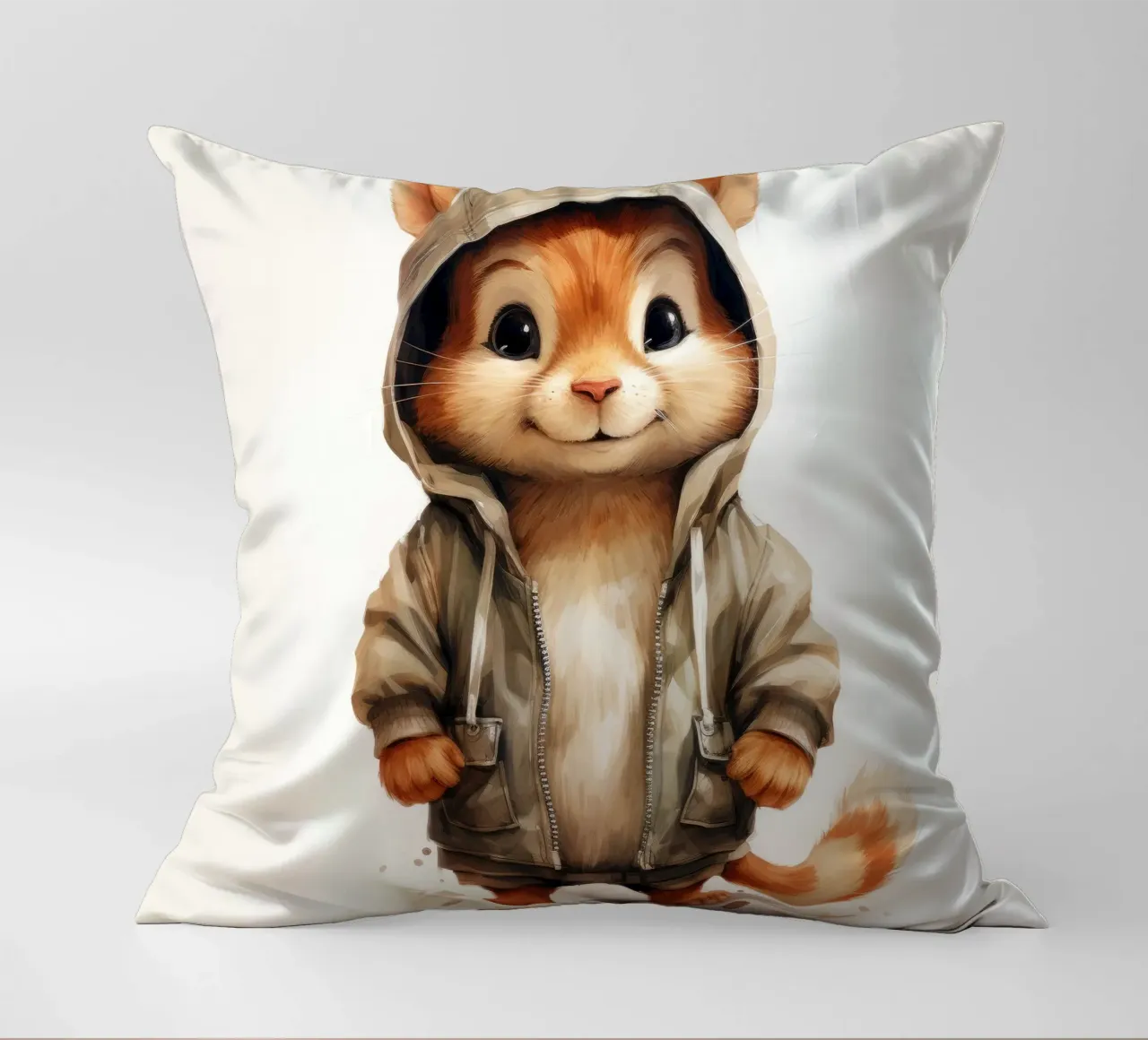 Cartone animato acquerello Chipmunk in felpa con cappuccio cuscino da Animal Portraits