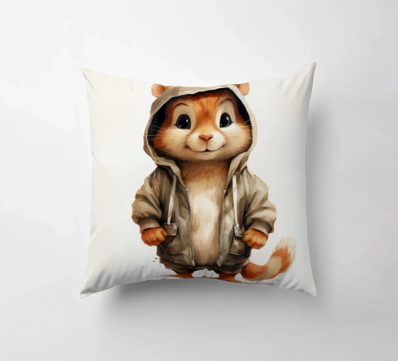 Cartone animato acquerello Chipmunk in felpa con cappuccio cuscino da Animal Portraits