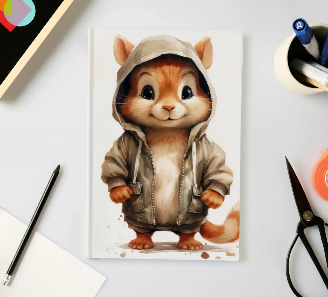 Cartone animato acquerello Chipmunk in felpa con cappuccio diario da Animal Portraits