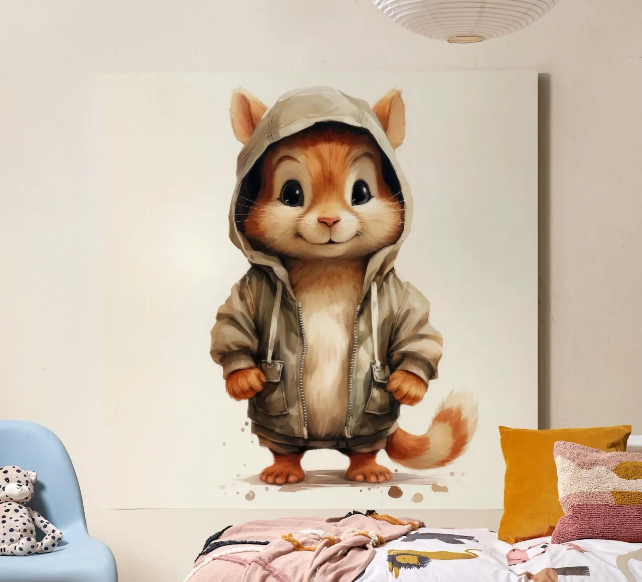 Cartone animato acquerello Chipmunk in felpa con cappuccio tela da Animal Portraits