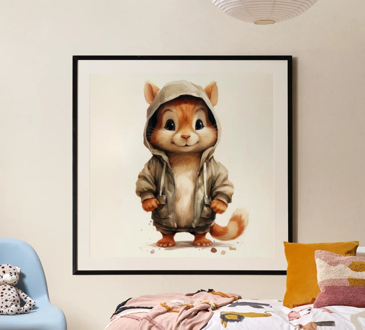 Cartone animato acquerello Chipmunk in felpa con cappuccio carta hahnemühle da Animal Portraits