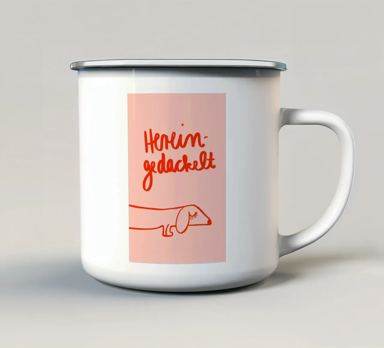 Hereingedackelt Emaille Tasse von Hej Ibiza by Ute Arnold