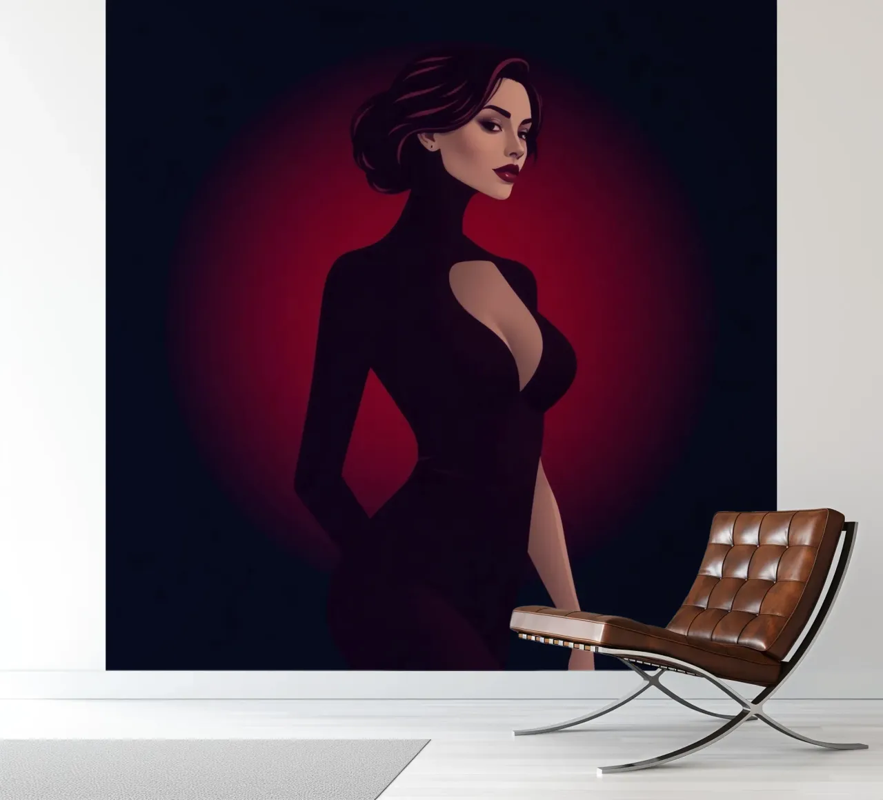 Elegant woman in a sleek black outfit poses photo wallpaper by DesignDoodle