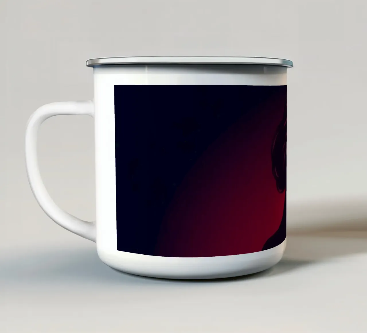 Donna elegante in un elegante abito nero posa tazza in smalto da DesignDoodle