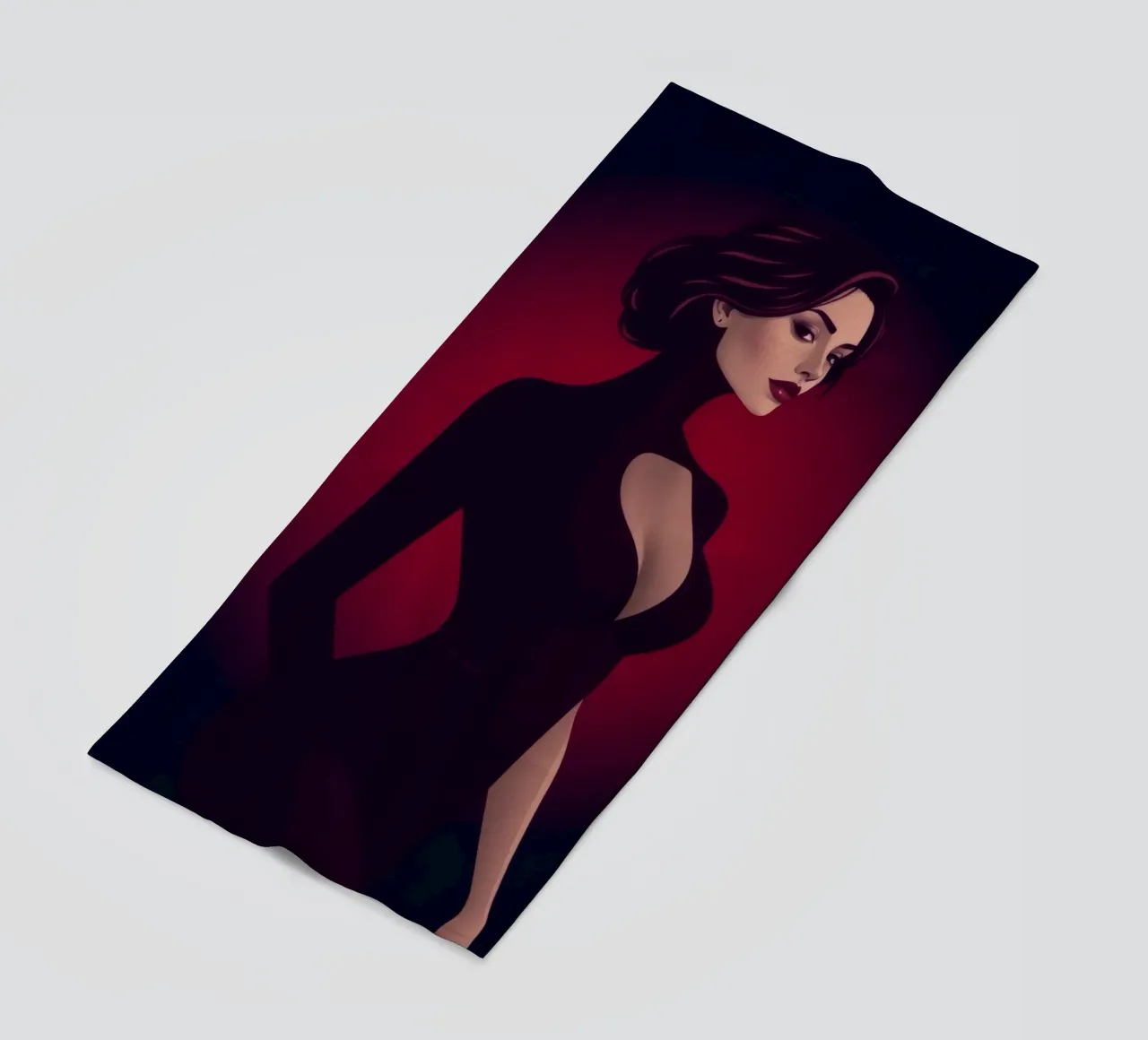 Donna elegante in un elegante abito nero posa telo mare da DesignDoodle