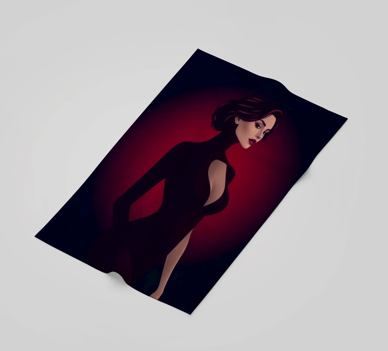 Donna elegante in un elegante abito nero posa telo mare da DesignDoodle