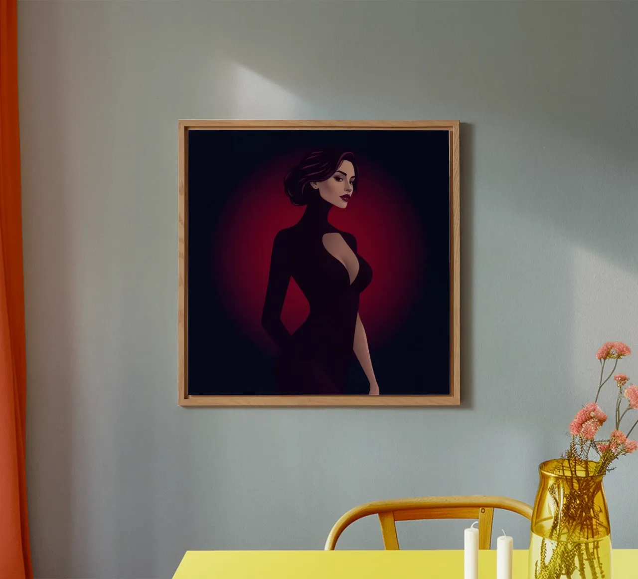 Donna elegante in un elegante abito nero posa alluminio dibond da DesignDoodle