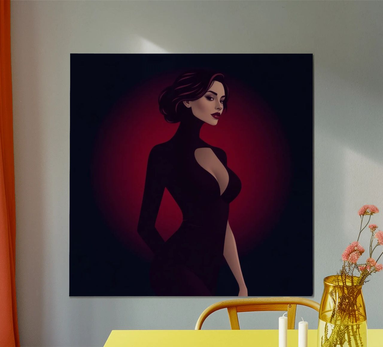 Elegante Frau in elegantem schwarzen Outfit posiert Poster von DesignDoodle