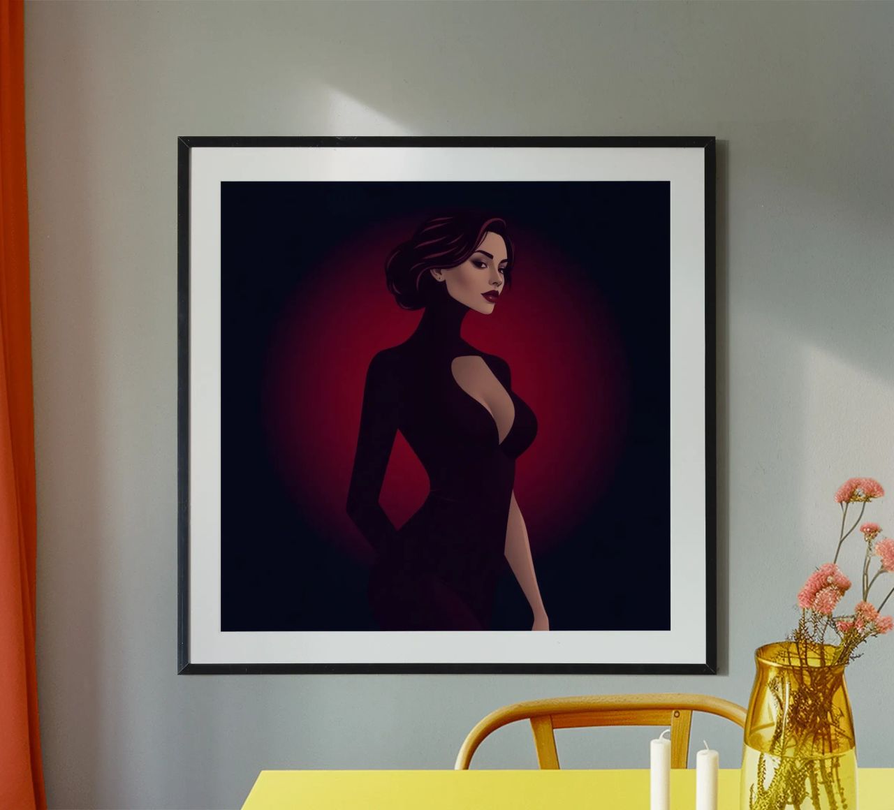 Elegante Frau in elegantem schwarzen Outfit posiert Poster von DesignDoodle