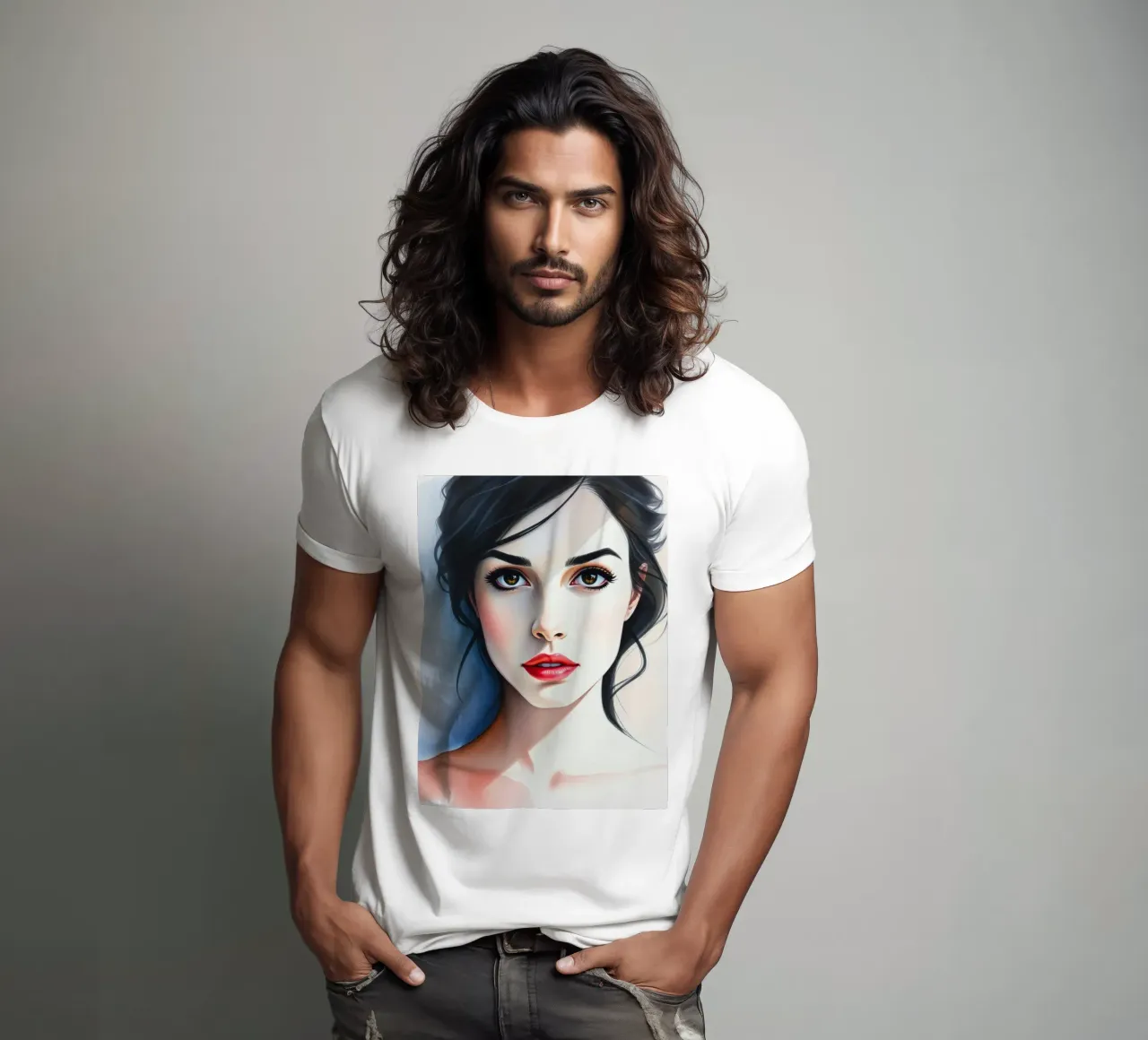 Beautiful portrait of a young woman with captivating eyes t-shirt by DesignDoodle