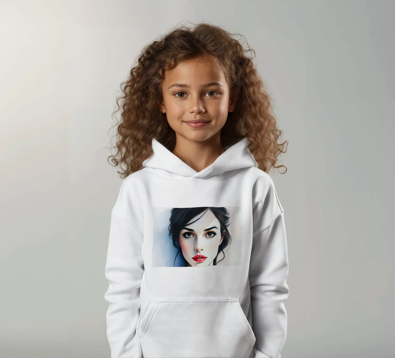 Schönes Porträt einer jungen Frau mit fesselnden Augen Kinder Hoodie von DesignDoodle