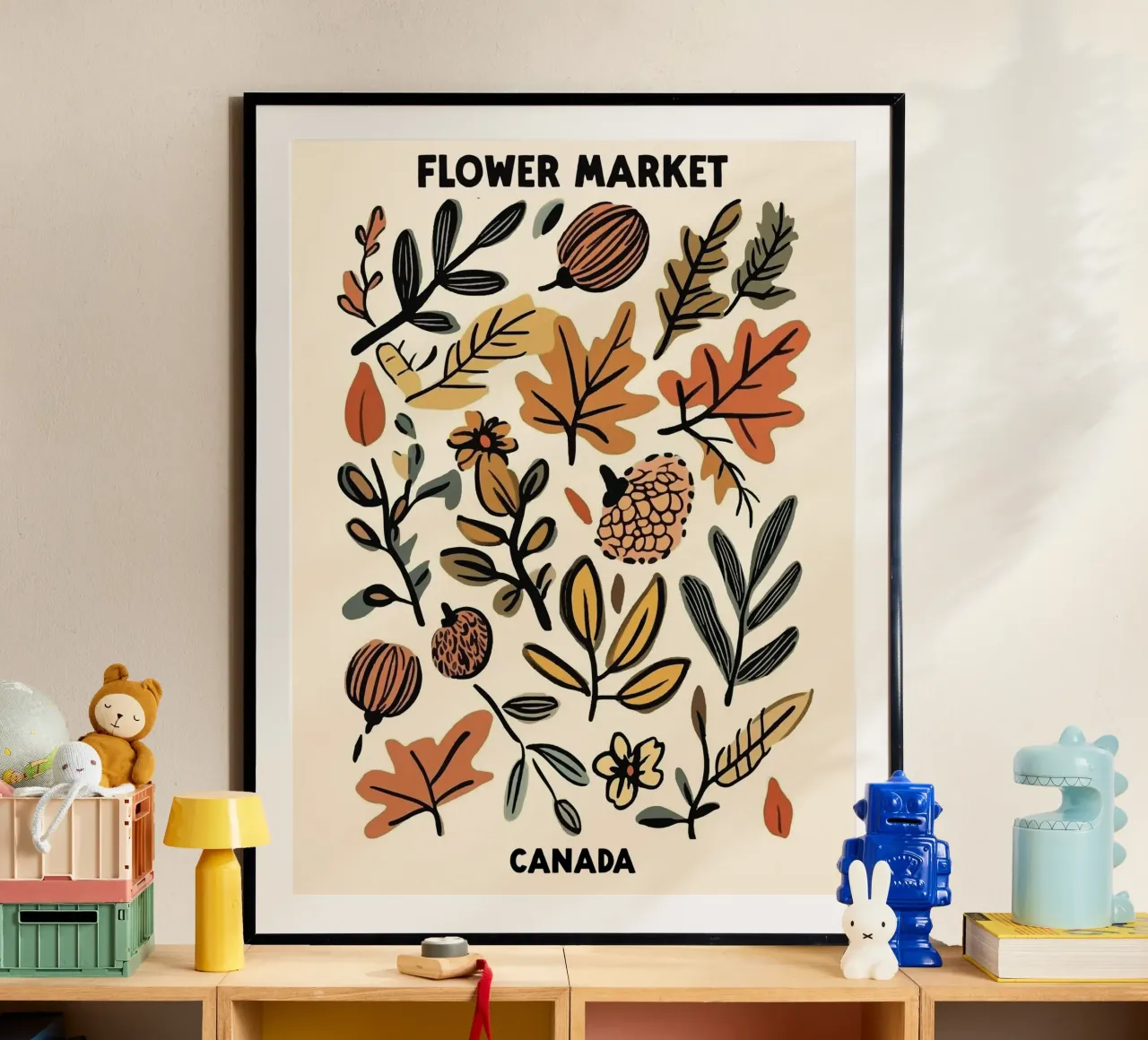 Mercato dei fiori, Canada, Illustrazione poster con telaio in legno da Peaches Art Prints