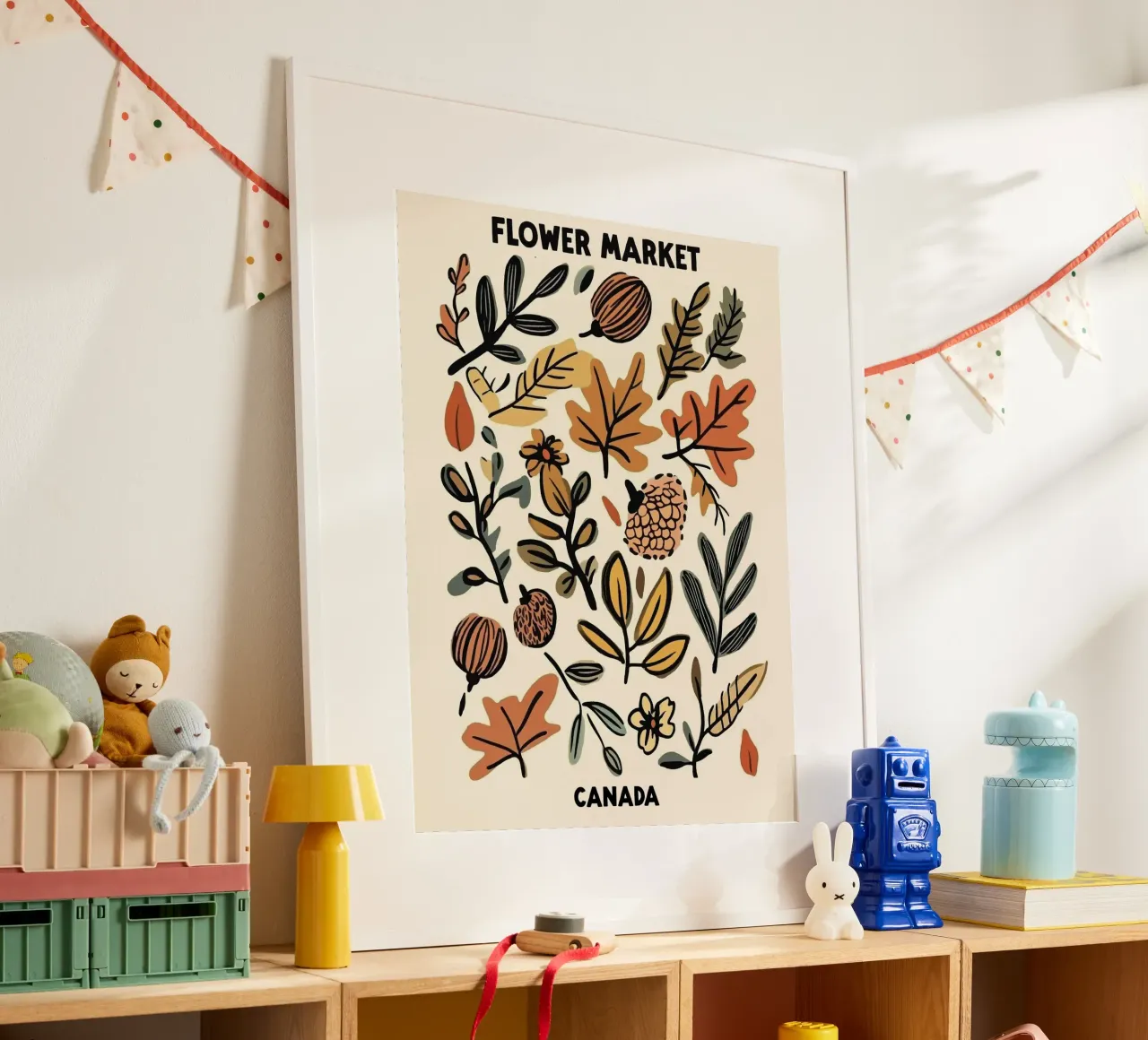 Mercato dei fiori, Canada, Illustrazione poster con telaio in legno da Peaches Art Prints
