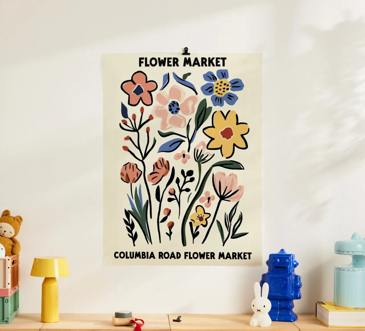 Mercato dei fiori, Londra, Columbia Road, Illustrazione poster con telaio in plastica da Peaches Art Prints
