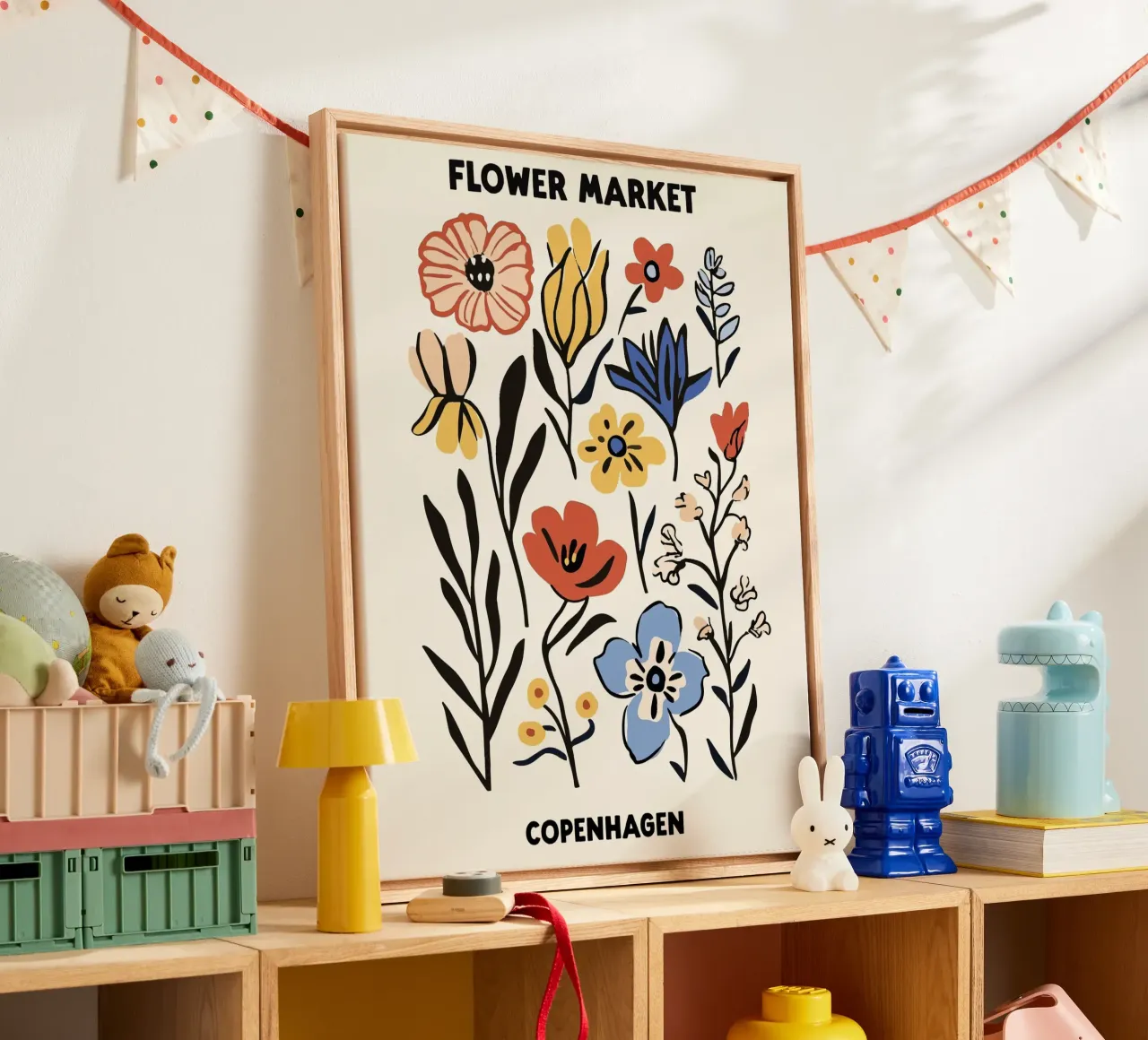 Mercato dei fiori, Copenaghen, Danimarca, Illustrazione tela con Cornice a cassetta da Peaches Art Prints