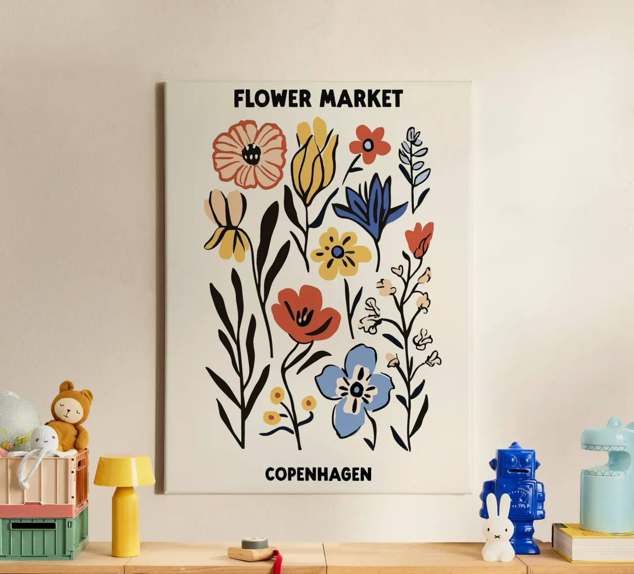 Mercato dei fiori, Copenaghen, Danimarca, Illustrazione tela con Cornice a cassetta da Peaches Art Prints