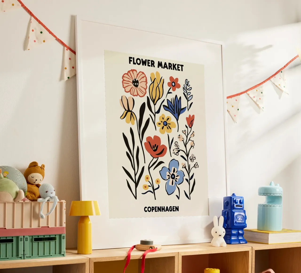 Mercato dei fiori, Copenaghen, Danimarca, Illustrazione carta hahnemühle da Peaches Art Prints