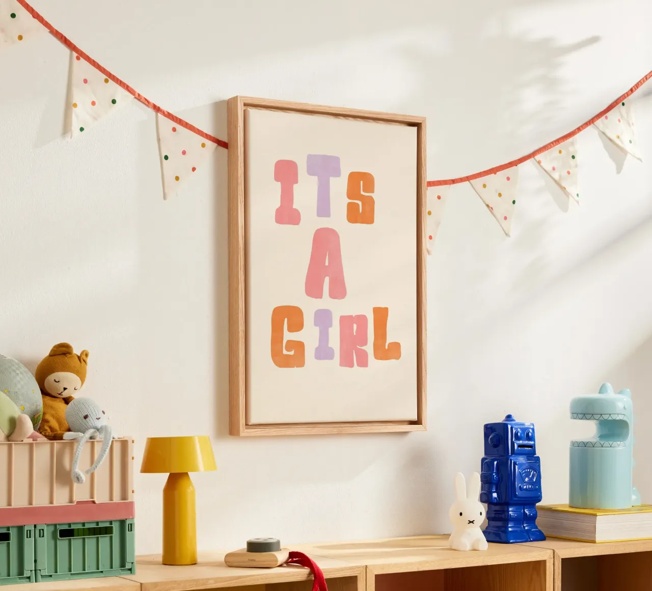 It’s a Girl! | Bright & Joyful Baby Announcement Print canvas met Baklijst van PrintCessStudio