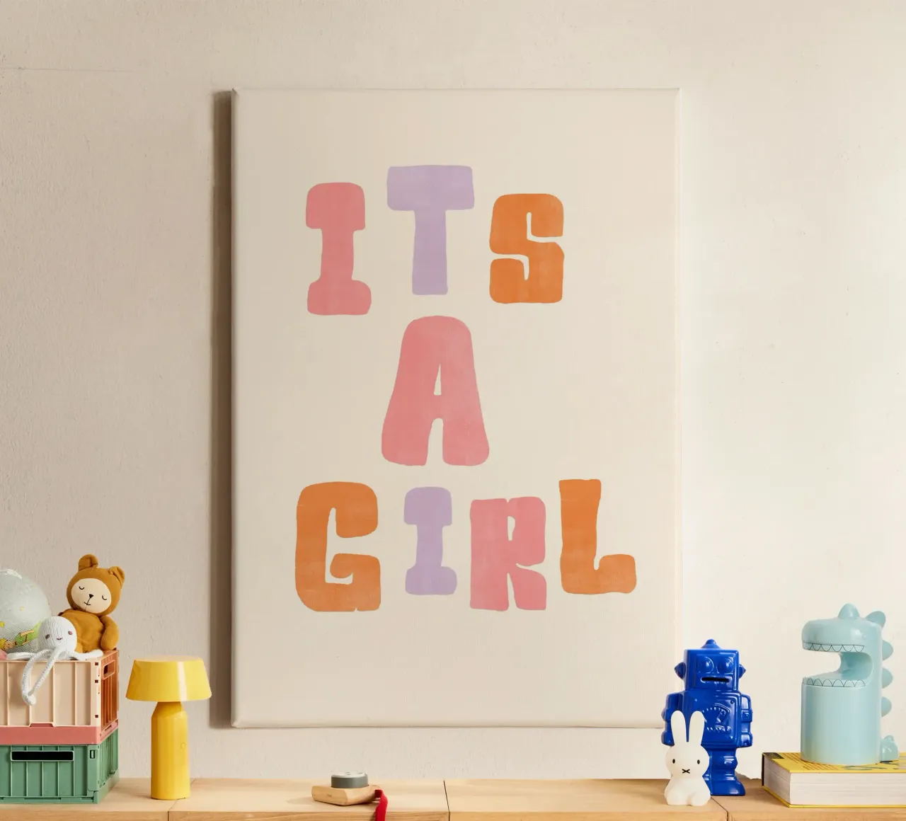 It’s a Girl! | Bright & Joyful Baby Announcement Print canvas met Baklijst van PrintCessStudio