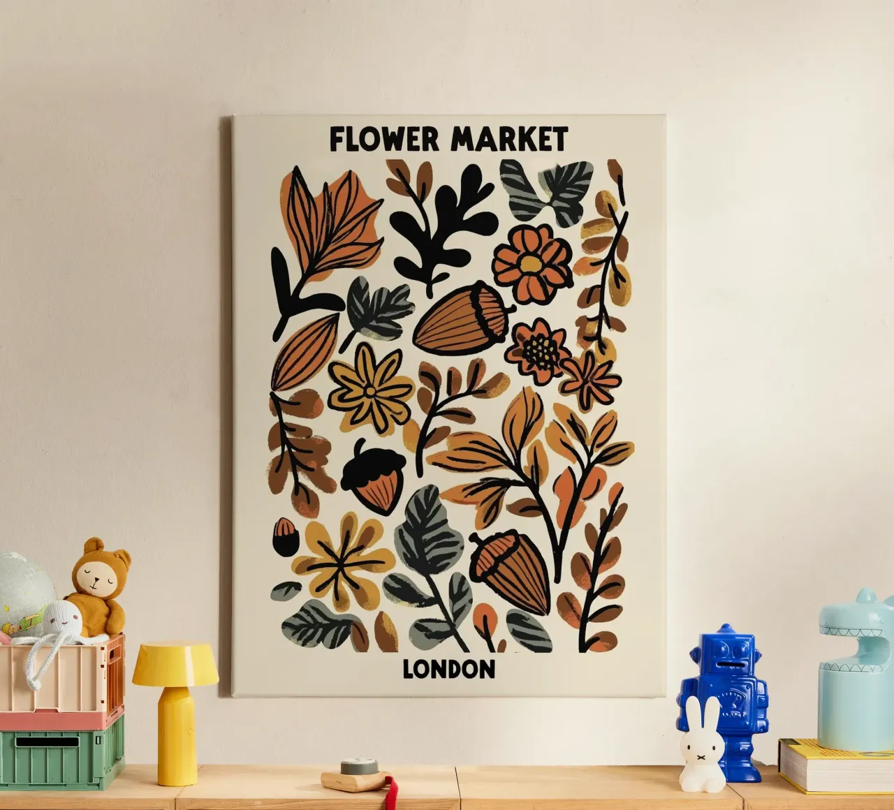 Mercato dei fiori, Londra, Inghilterra, Autunno, Illustrazione tela con Cornice a cassetta da Peaches Art Prints