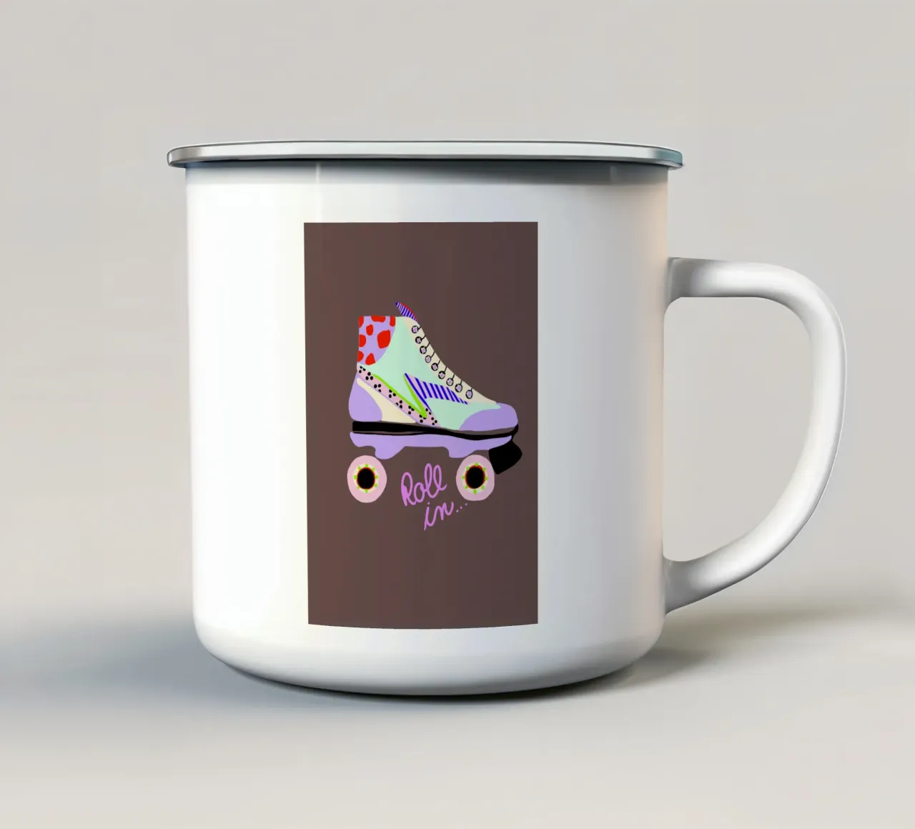 Roll in Rollschuh mug en émail de Hej Ibiza by Ute Arnold