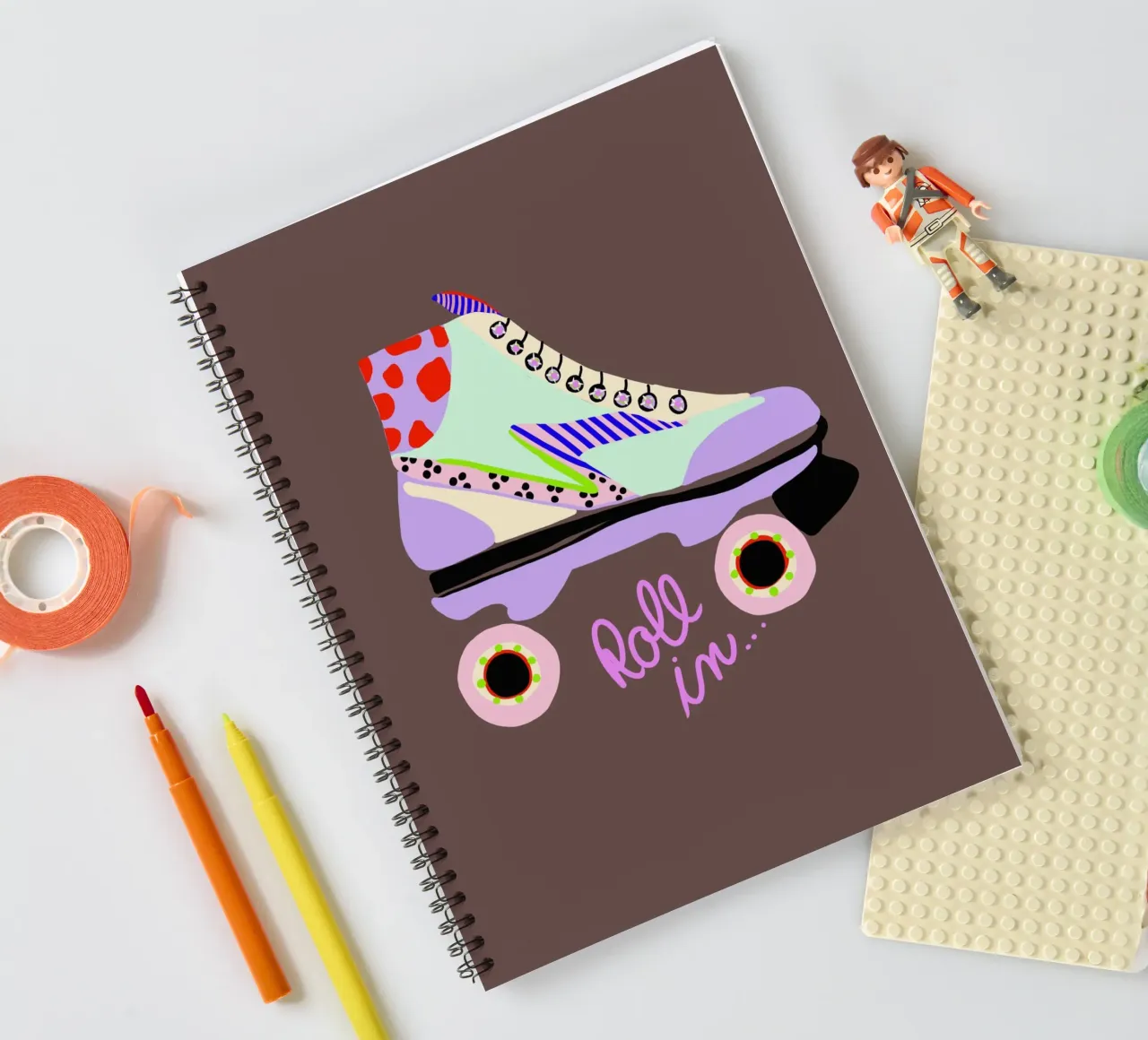 Roll in Rollschuh spiral notebook by Hej Ibiza by Ute Arnold