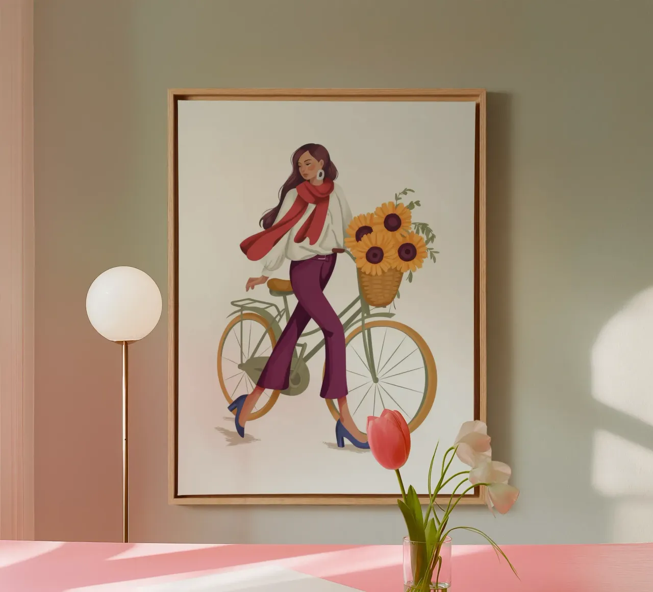 Joyful Cyclist canvas with Floater frame by Artie Shifa