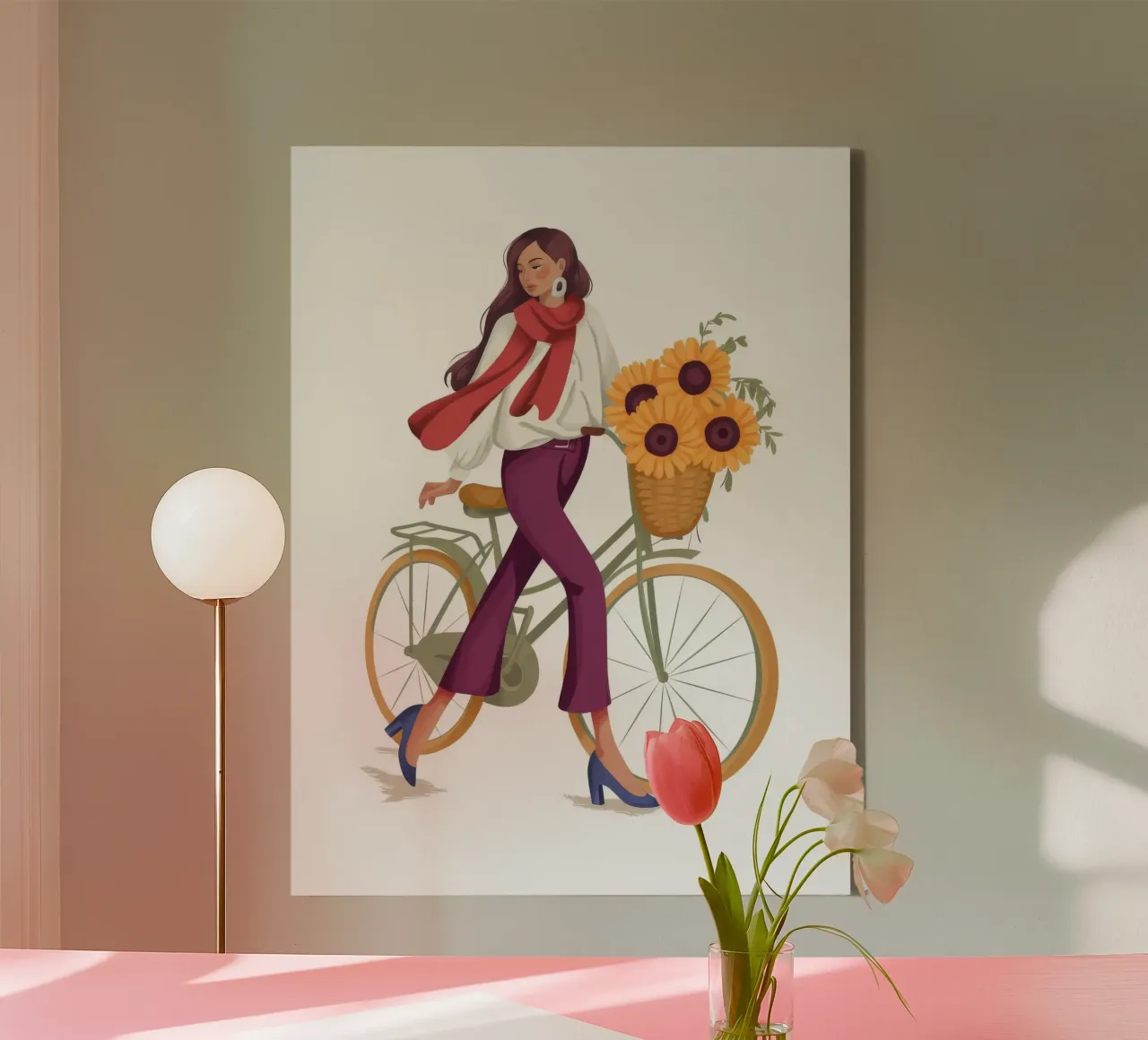 Joyful Cyclist canvas with Floater frame by Artie Shifa