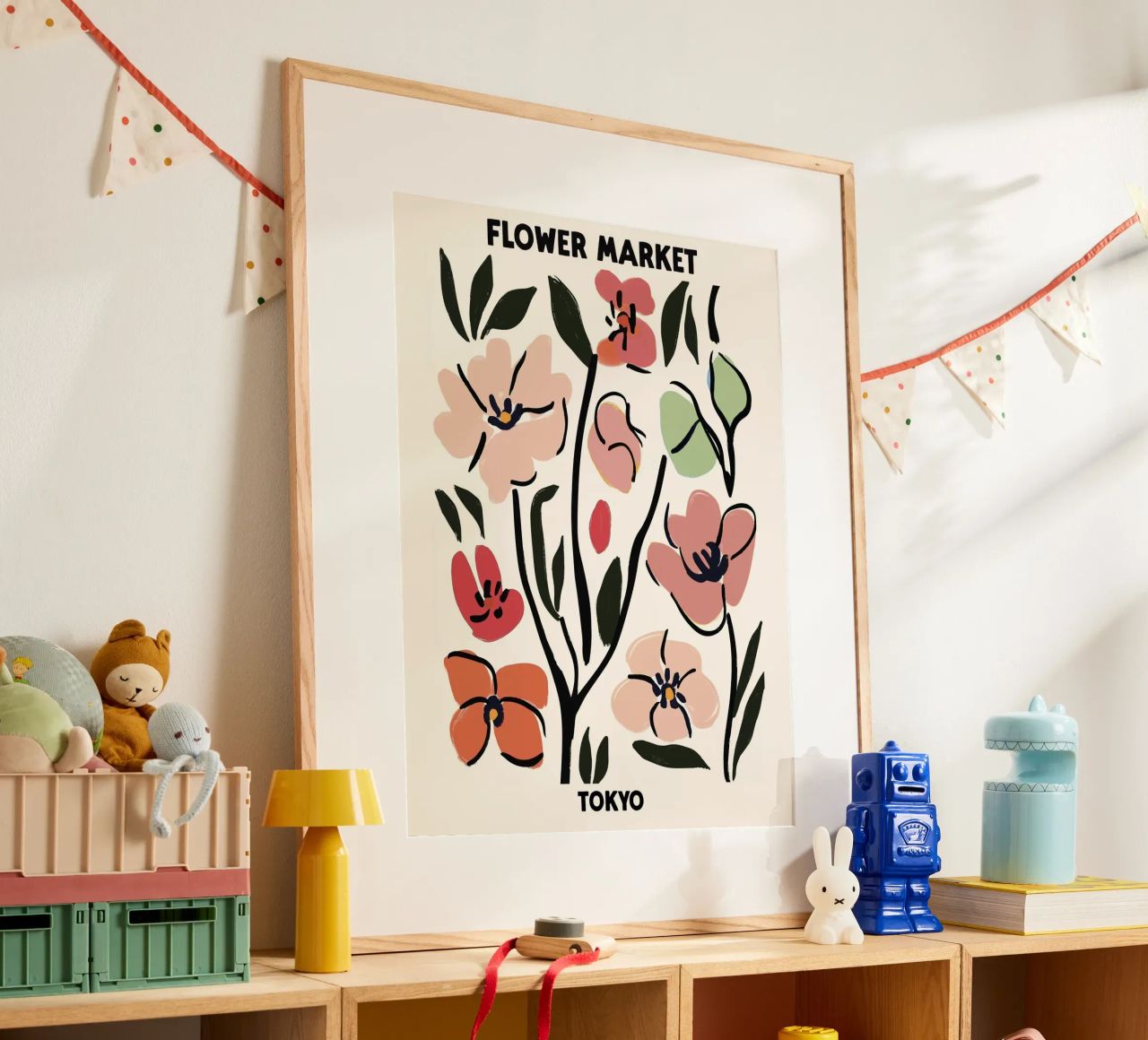 Bloemenmarkt, Tokio, Japan, Kersenbloesem, Illustratie poster van Peaches Art Prints