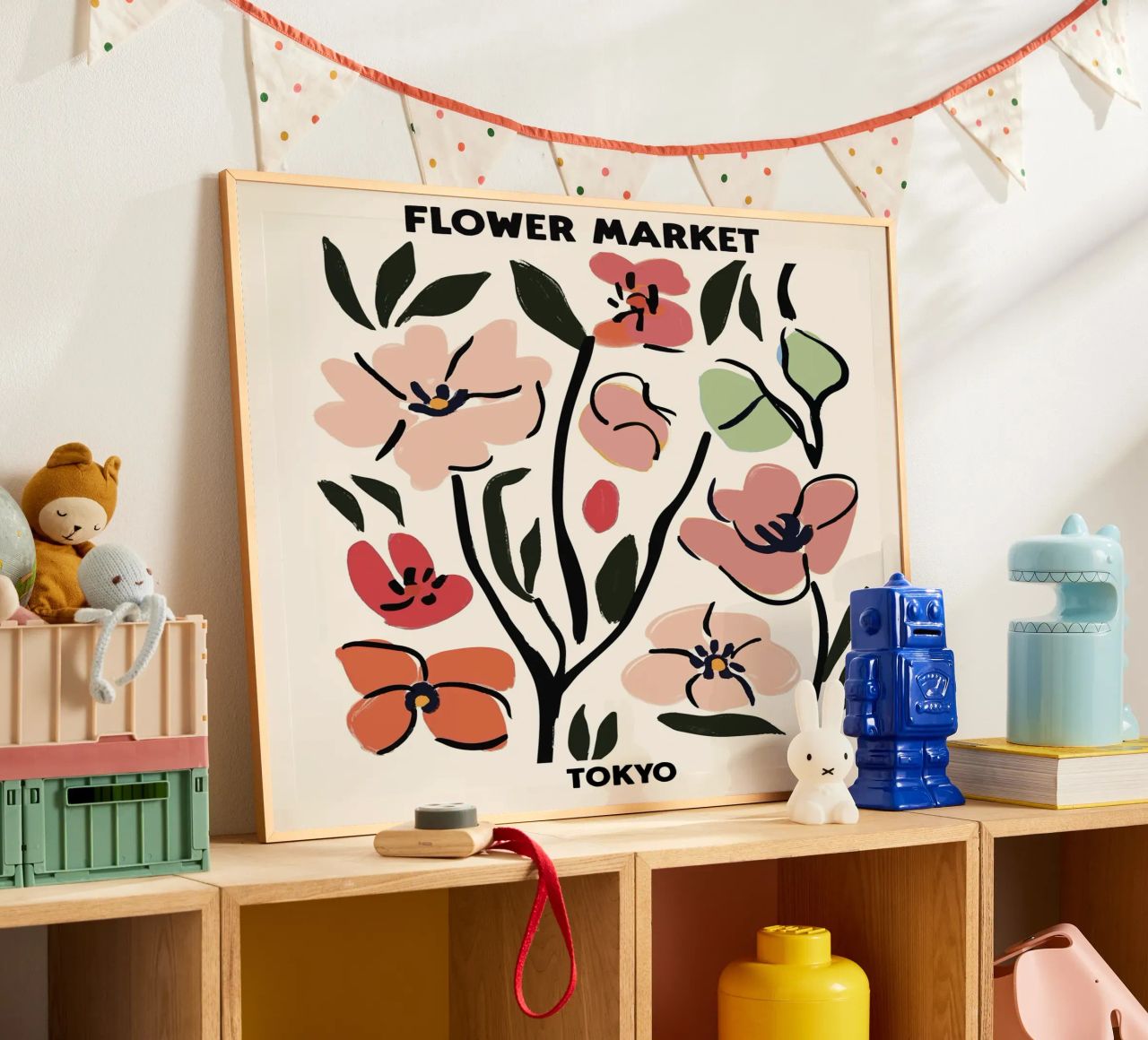 Bloemenmarkt, Tokio, Japan, Kersenbloesem, Illustratie poster van Peaches Art Prints