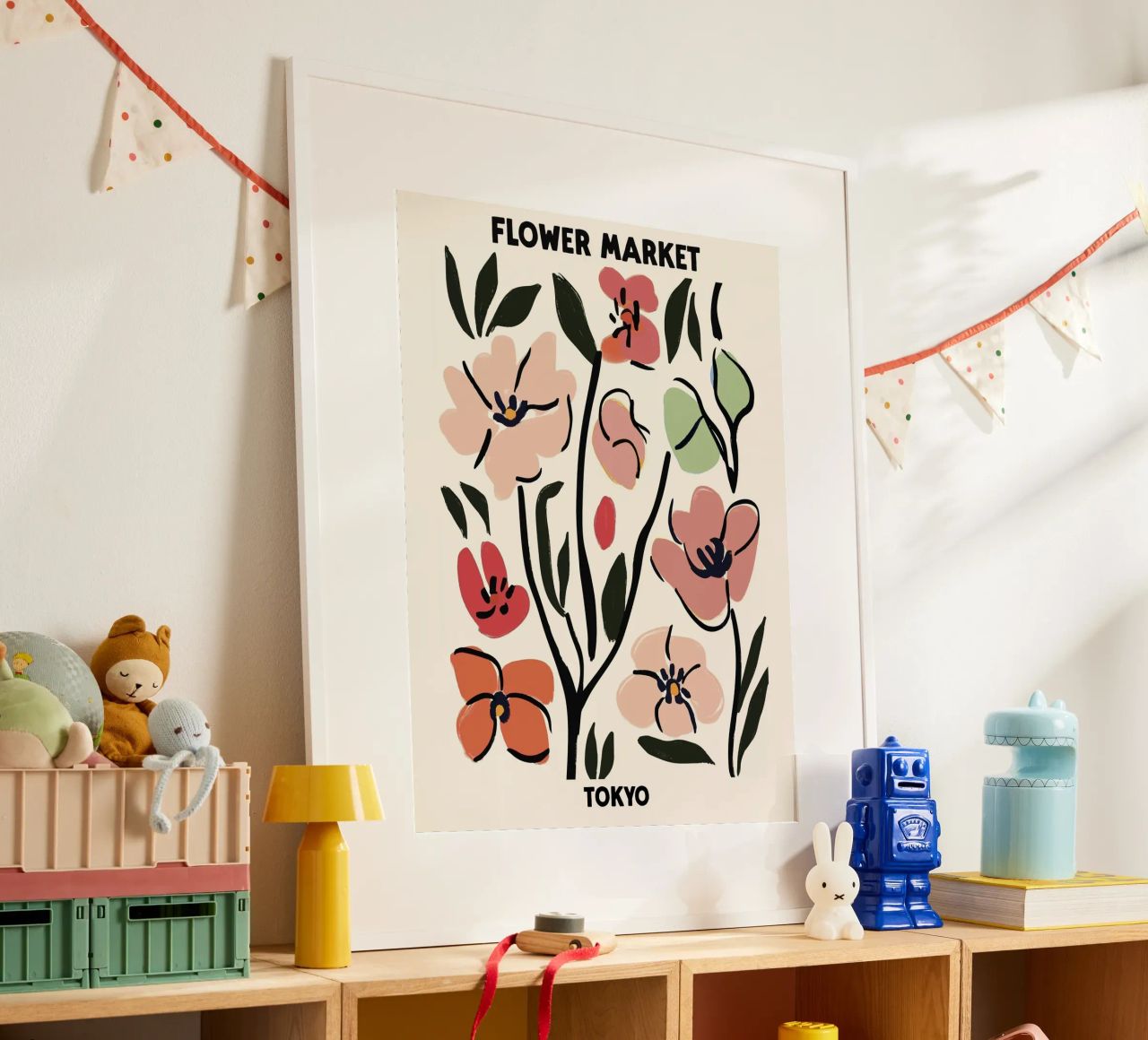Bloemenmarkt, Tokio, Japan, Kersenbloesem, Illustratie poster van Peaches Art Prints