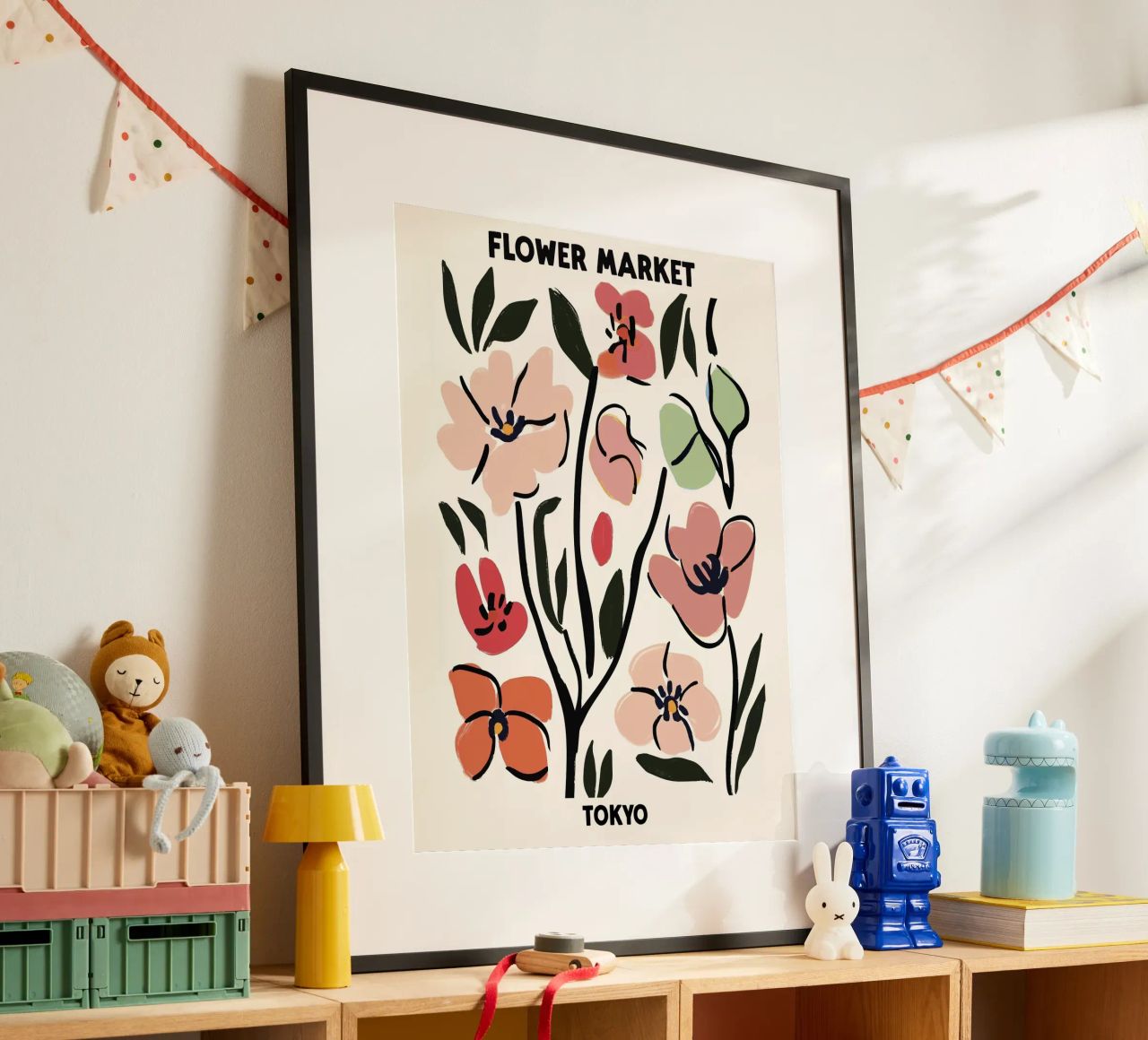 Bloemenmarkt, Tokio, Japan, Kersenbloesem, Illustratie poster van Peaches Art Prints