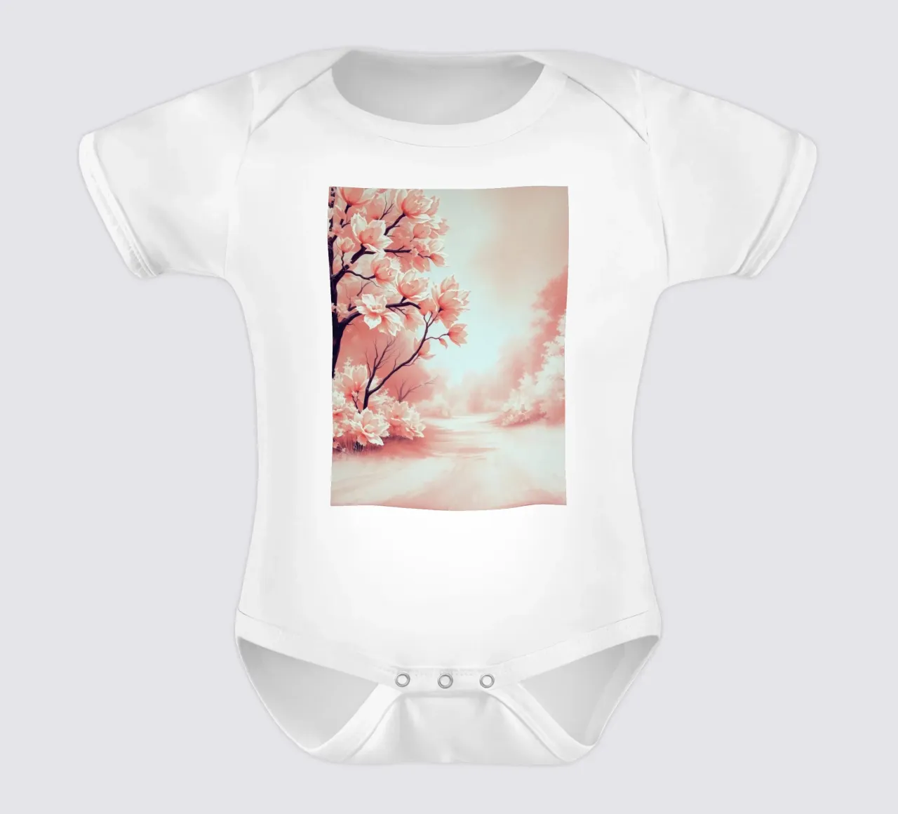 Le fioriture primaverili creano un sereno paesaggio pastello in fiore body neonato maniche corte da DesignDoodle