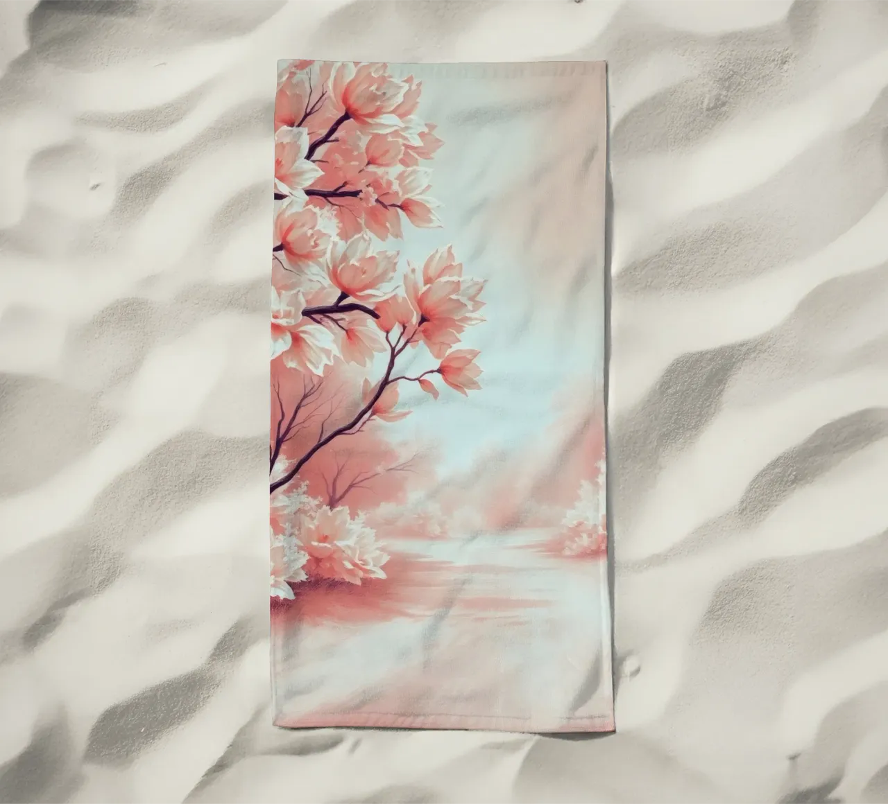Le fioriture primaverili creano un sereno paesaggio pastello in fiore telo mare da DesignDoodle