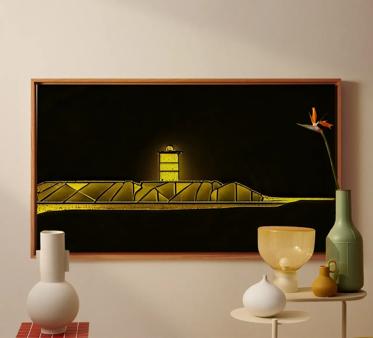 Pier with lighthouse_Scheveningen_2 canvas with Floater frame by Abstract Art by LK