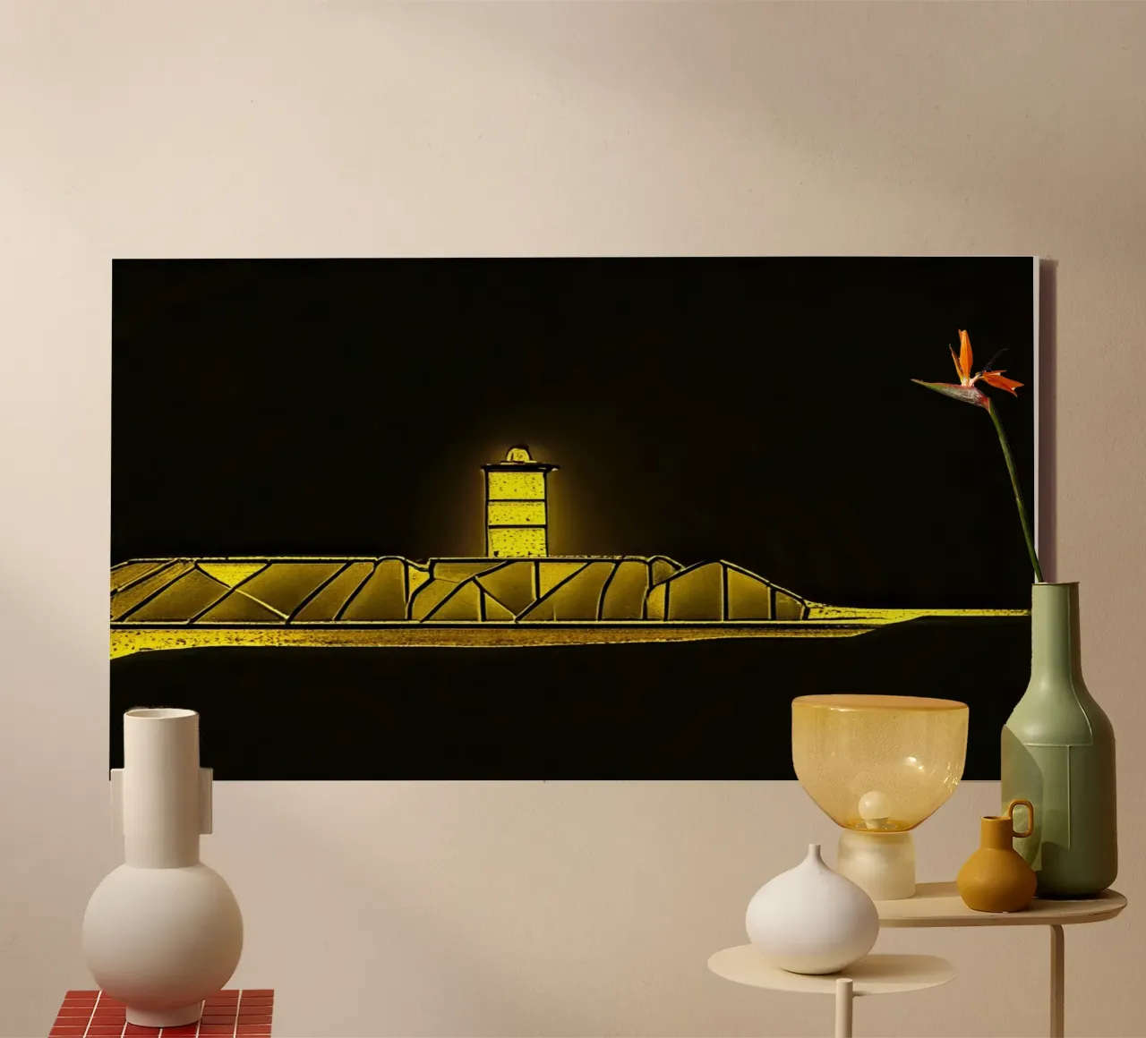 Pier with lighthouse_Scheveningen_2 canvas with Floater frame by Abstract Art by LK