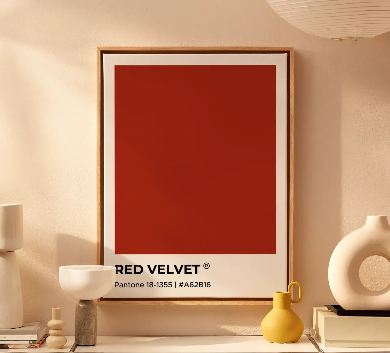 Fluweelrood Pantone canvas met Baklijst van Paigaam Studio