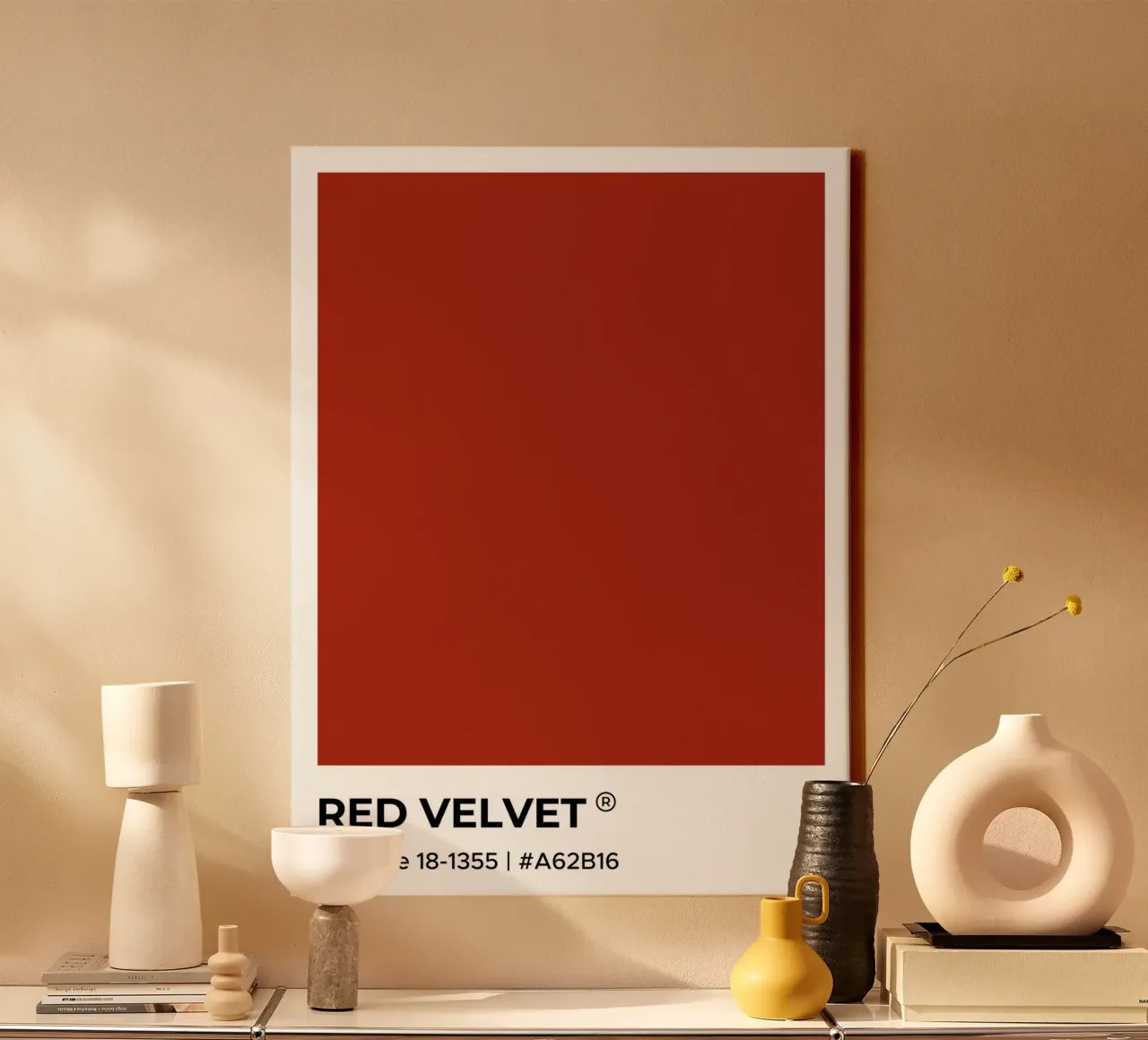 Fluweelrood Pantone canvas met Baklijst van Paigaam Studio