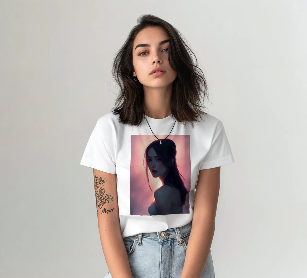 Portrait of a woman with soft features illuminated radiant t-shirt by DesignDoodle