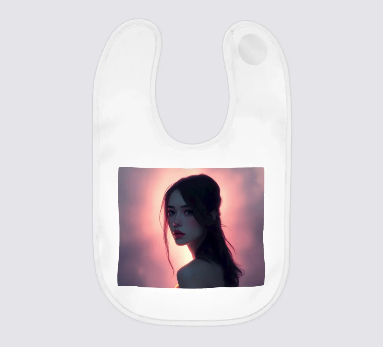 Portrait of a woman with soft features illuminated radiant baby bib by DesignDoodle