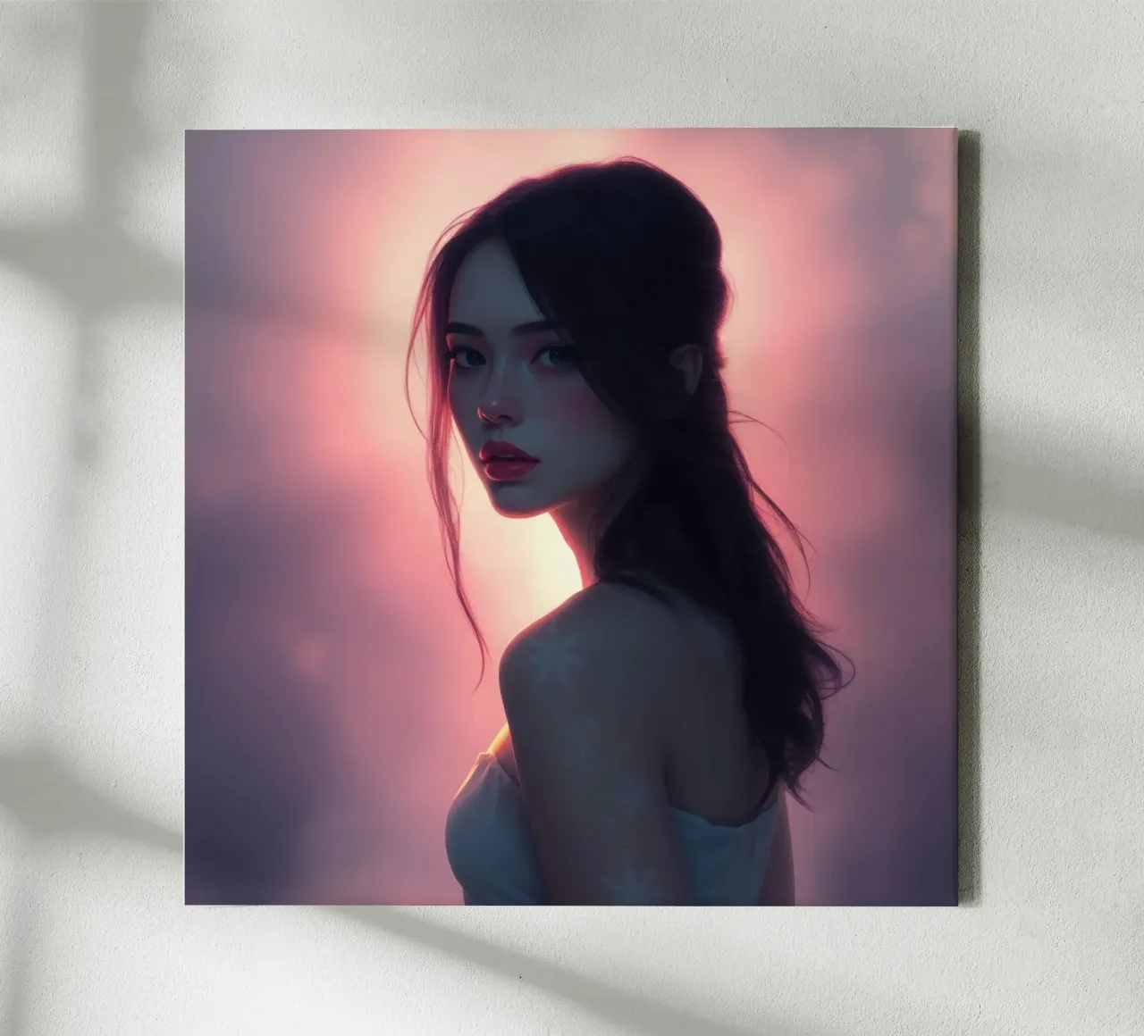 Portrait of a woman with soft features illuminated radiant canvas with Floater frame by DesignDoodle